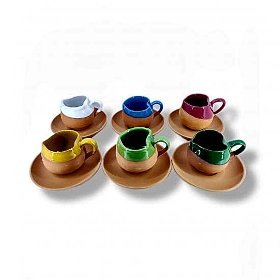 Elma Figürlü Toprak Fincan Takımı